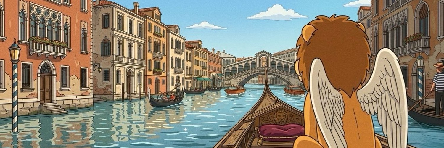 Our winged lion drifting through Venice in a gondola